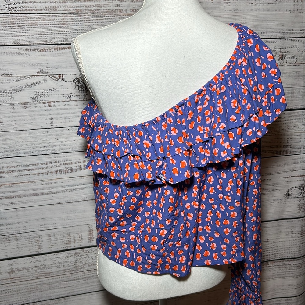 Rue Stiic Anthropologie One-Shoulder Leopard Blouse Purple Medium - Picture 11 of 16